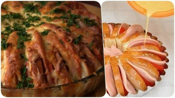 Пирог с колбасой и батоном